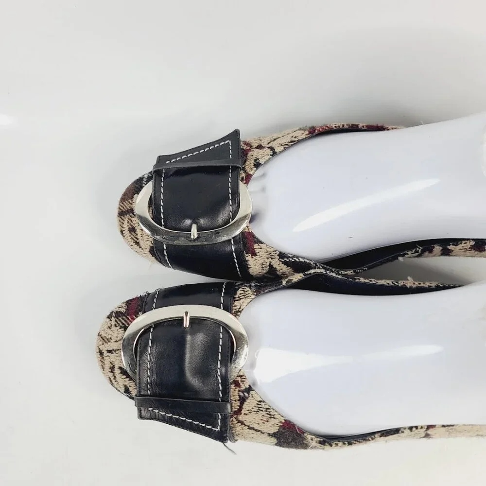 Claudia Ciuti Women's Tan Black Tapestry Belted Toe Italian Ballet Flat Size 7.5